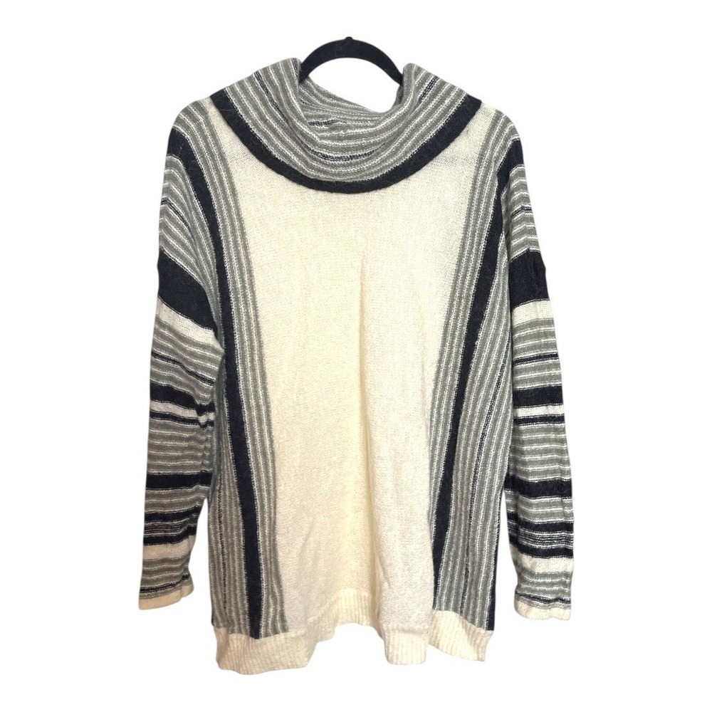 Ralph Lauren CHAPS Striped Cowl Neck Sweater Cream Black Long Sleeve Wool Blend